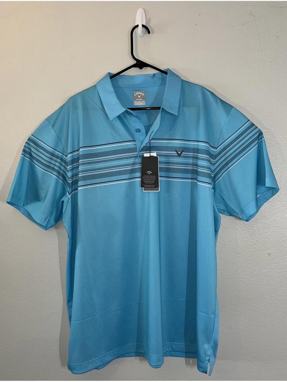 New Callaway Mens Opti-Dri Sun Protection Golf Polo Shirt Blue Sz 2XL